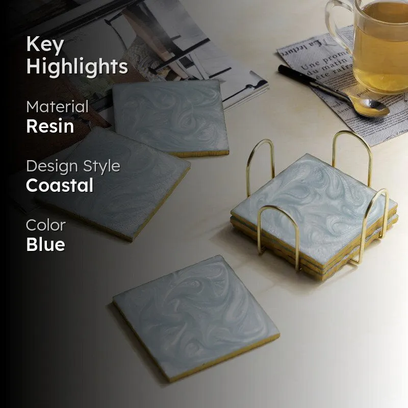 Nuxa Resin Coaster With Stand (Aqua) - Seven Piece Set media 2