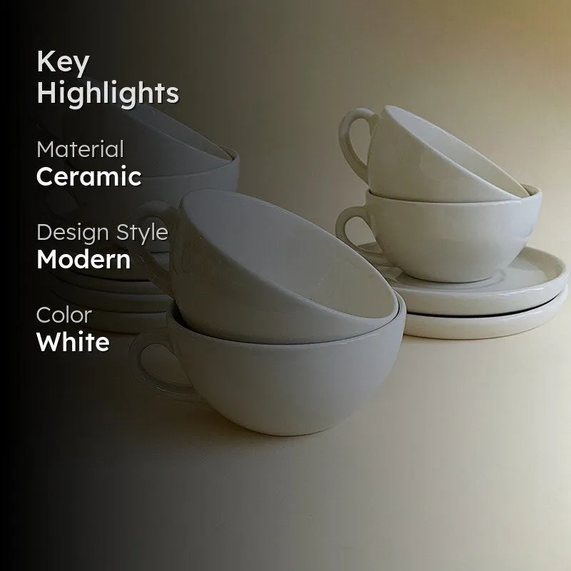 Blush & Brew Ceramic Cup & Saucer (White/320 mL Each) - Set of Six media 2