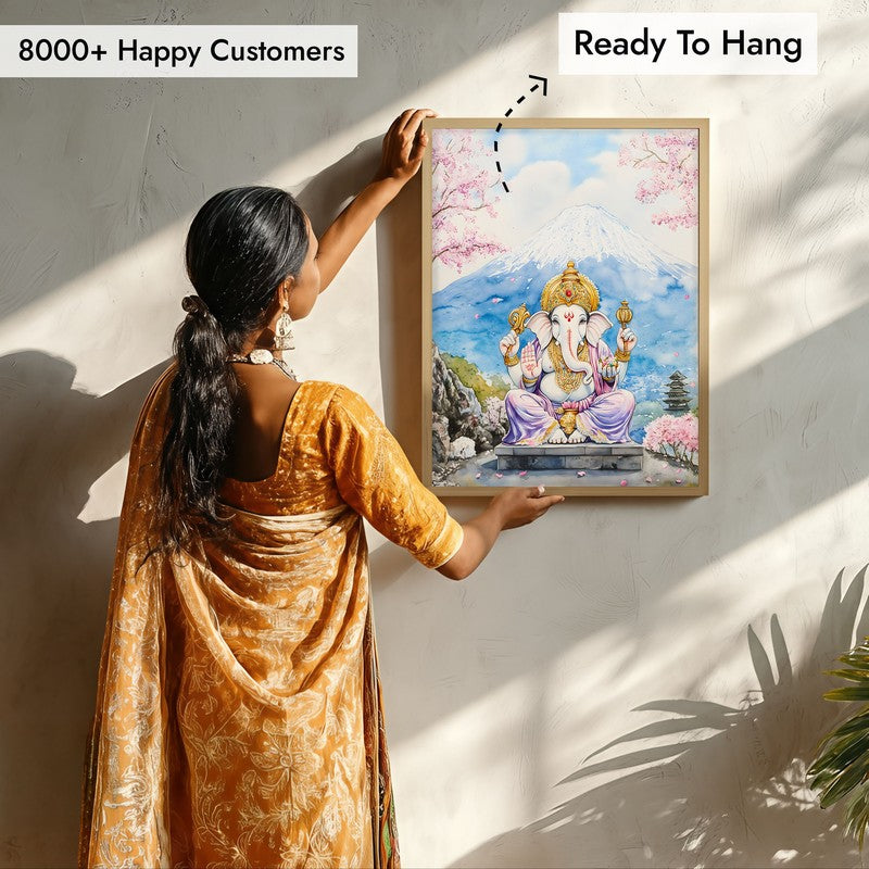 Parvataputra Ganesha Spiritual Archival Paper Wall Painting - Natural Brown Frame media 8