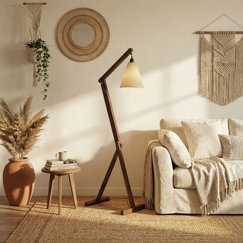 Ixena Arched Wooden Floor Lamp with Fabric Shade media 3