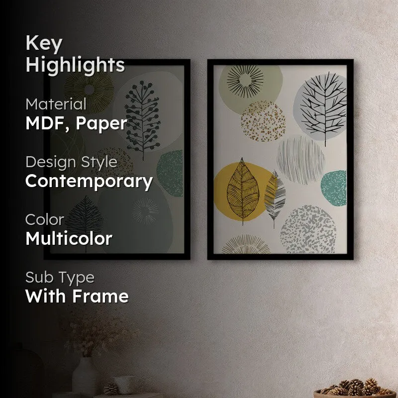GeoLeaf Paper Wall Painting With MDF Frame - Set Of Two media 2
