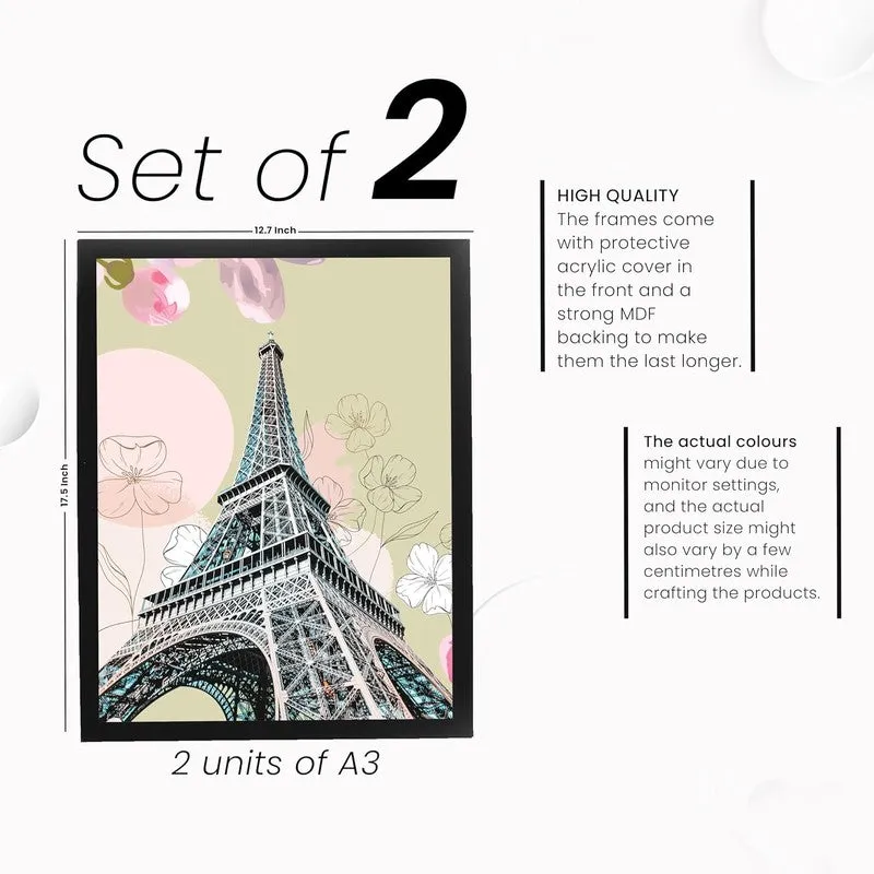 Parisian Dream Paper Wall Painting With MDF Frame - Set Of Two media 8