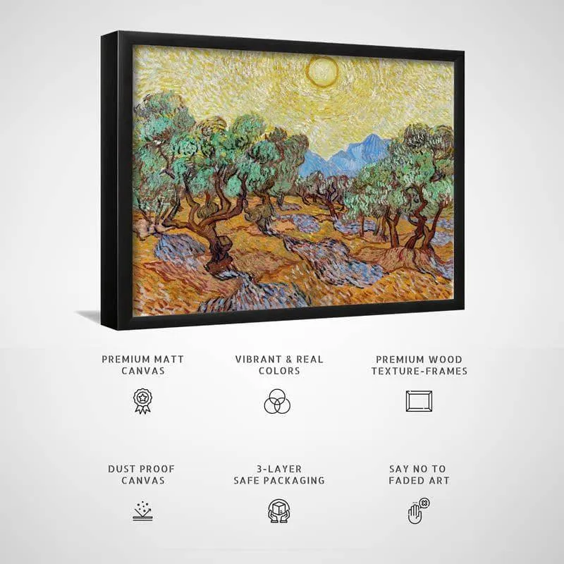 Olive Trees With Yellow Sky & Sun By Vincent Van Gogh - Black Frame media 3