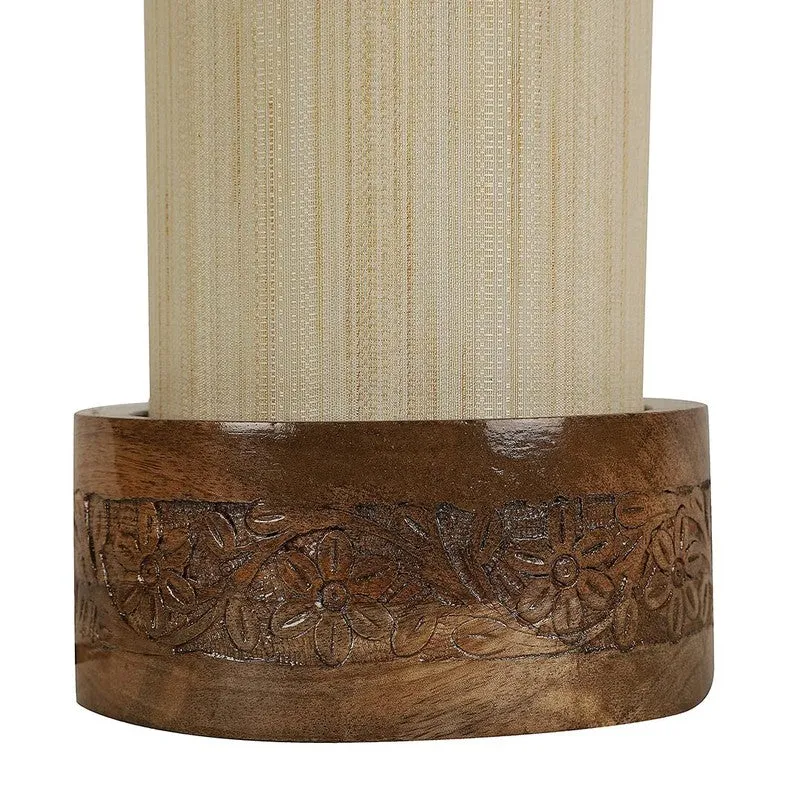 Divanae Cotton Table Lamp With Wooden Base - Beige media 8