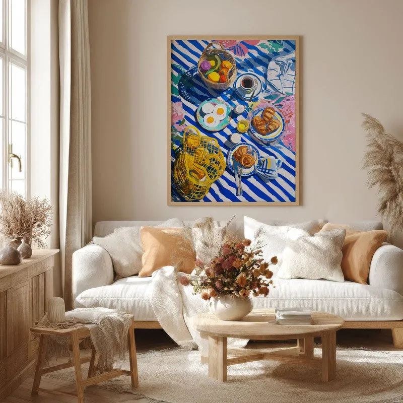 Blue Tableau Canvas Wall Painting - Brown Frame media 5