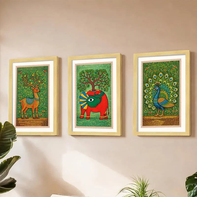Nature Botanical Paper Wall Painting With Frame - Set Of Three media 3