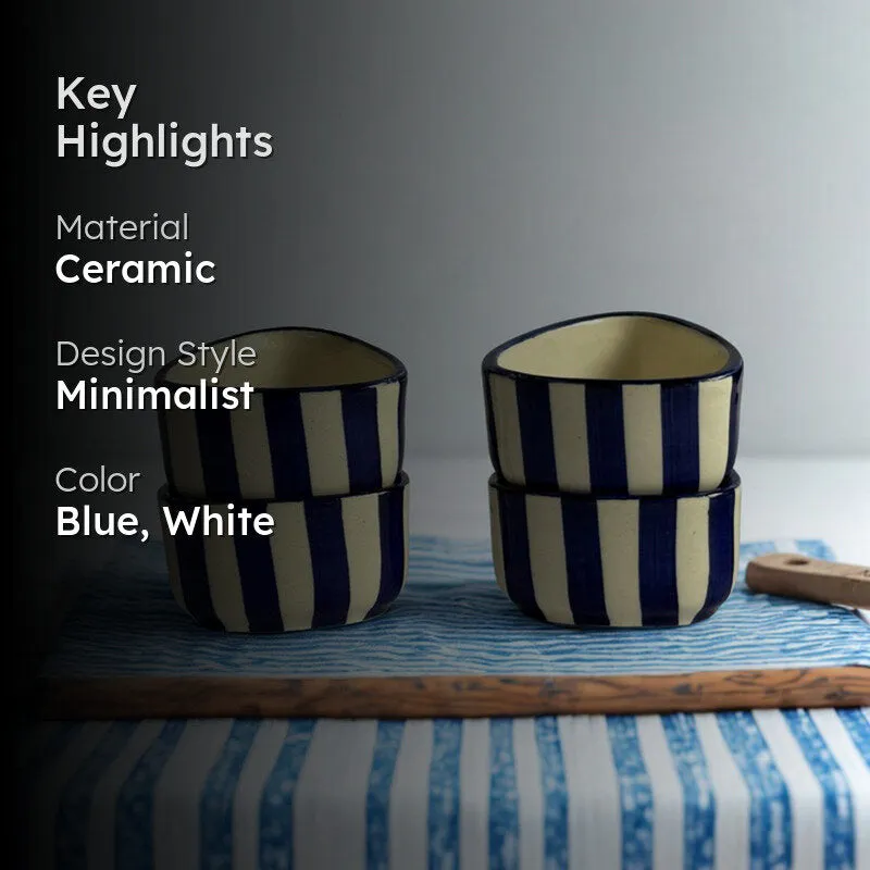 Annavya Ceramic Dip Bowls (Blue,White ,50 mL Each) - Set Of Four media 2