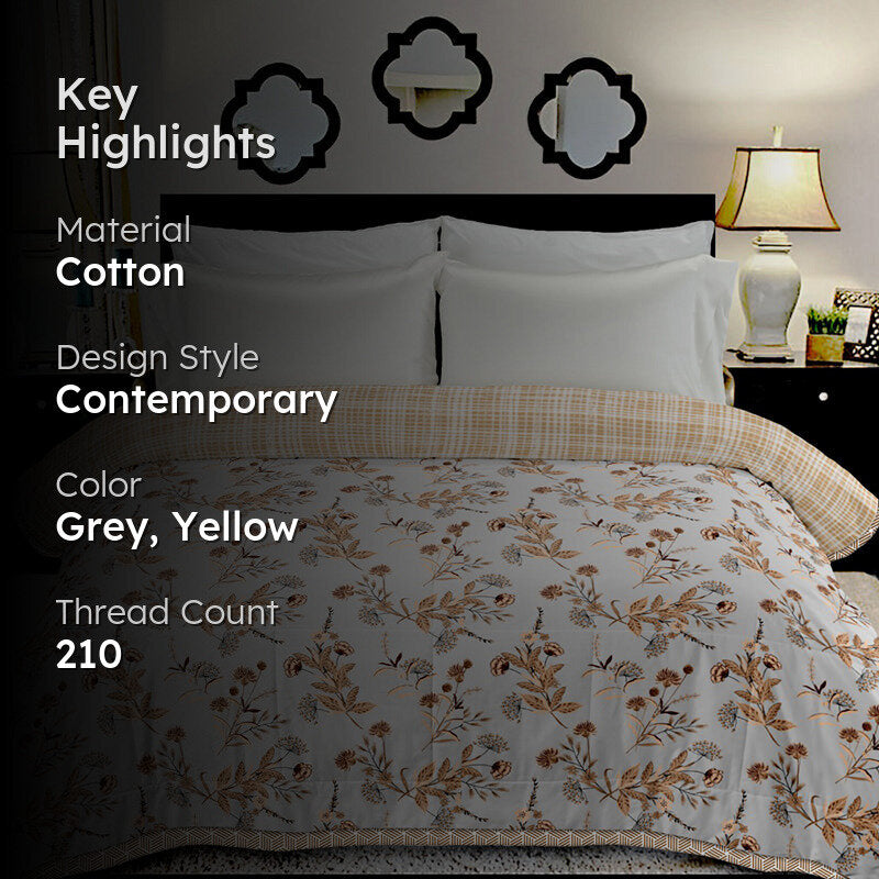 Phiranga Floral Cotton Dohar (Yellow) - 210 TC media 2