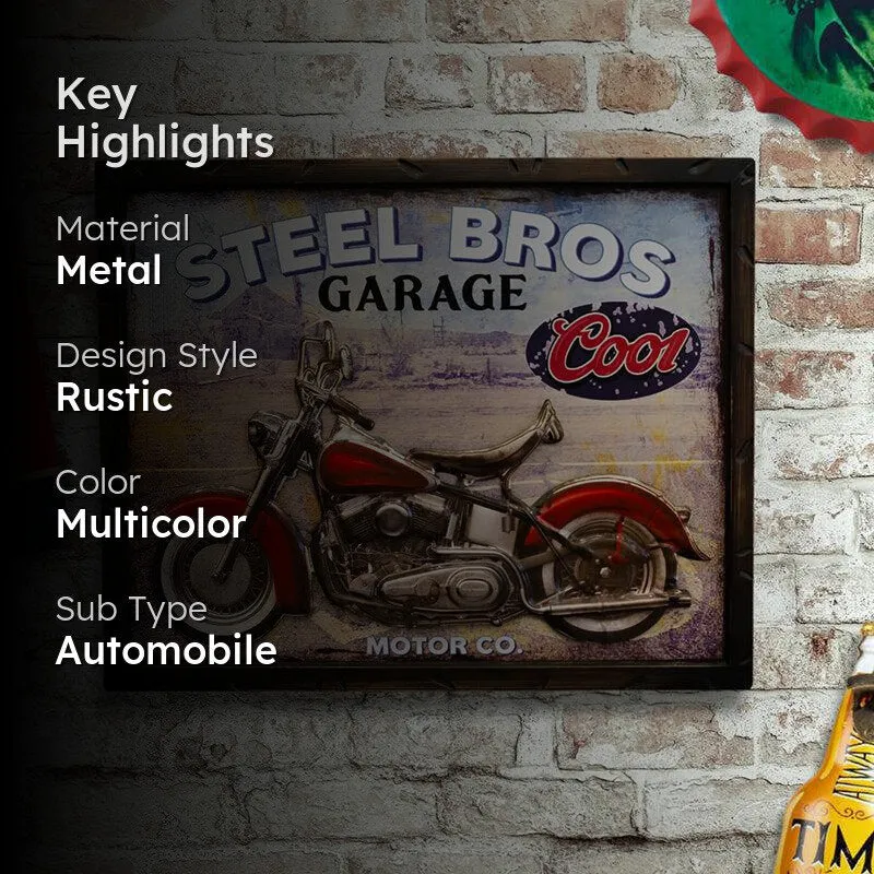 Throttle & Thunder "Steel Bros Garage" Retro Metal Wall Accent media 2