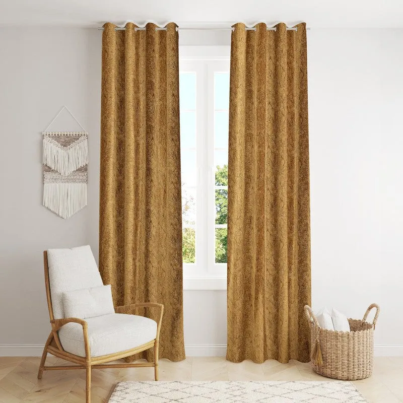 SoftFall Printed Curtains (Brown) - Set Of Two media 1
