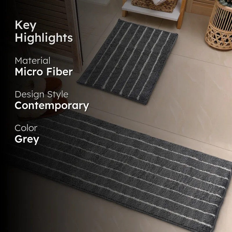 StripeEase Microfiber Bath Mats (Grey) - Set of Two media 2