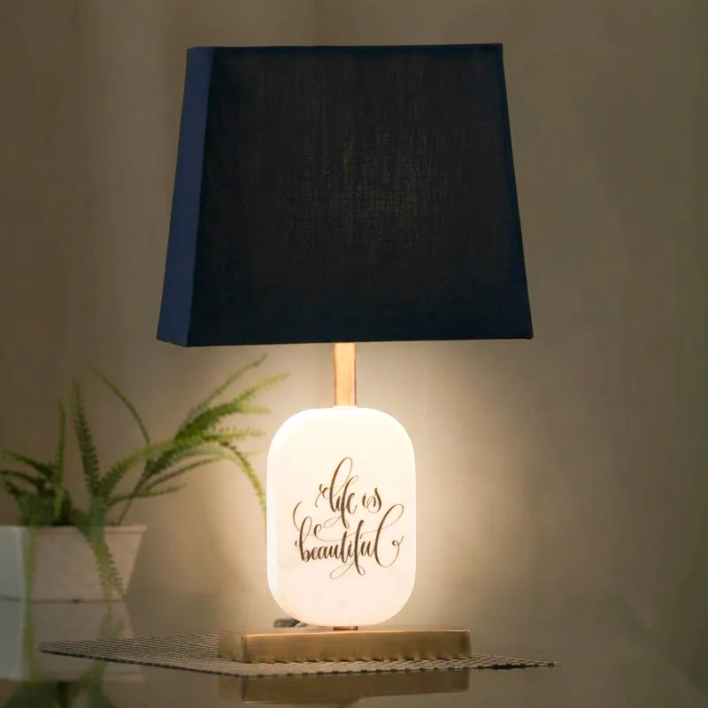 Life Light Printed Marble & Brass Base Fabric Table Lamp - Blue,White media 1