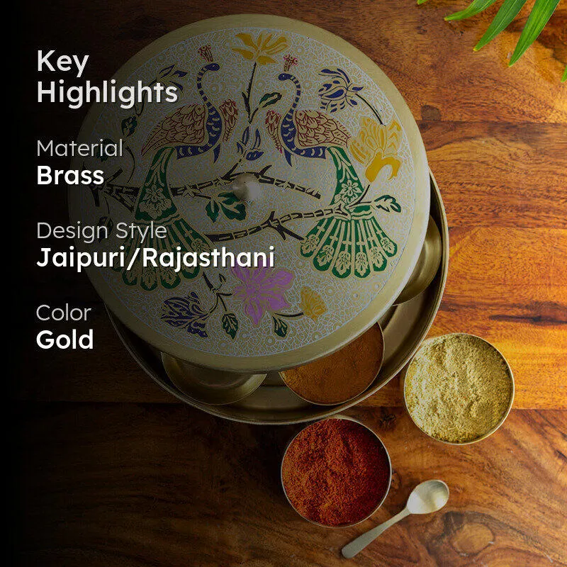 Shahi Morni Hand-Etched Brass Masala Box - 110 ML media 2