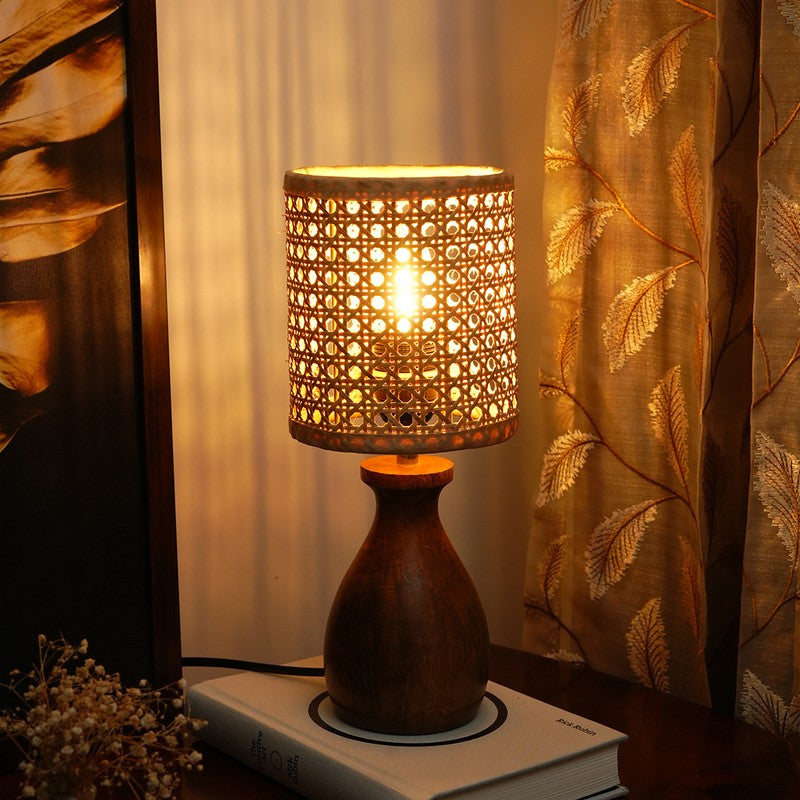 Emberra Loomis Wooden Base Cotton Table Lamp - Beige,Brown