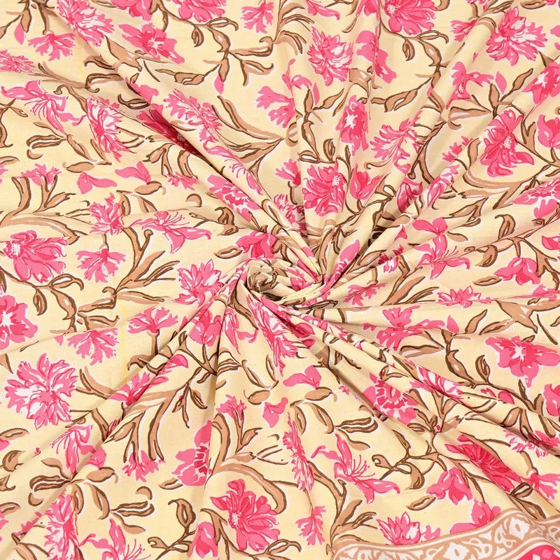 Snuglyn Floral Cotton Bedsheet (Pink & Yellow) - 240 TC media 8