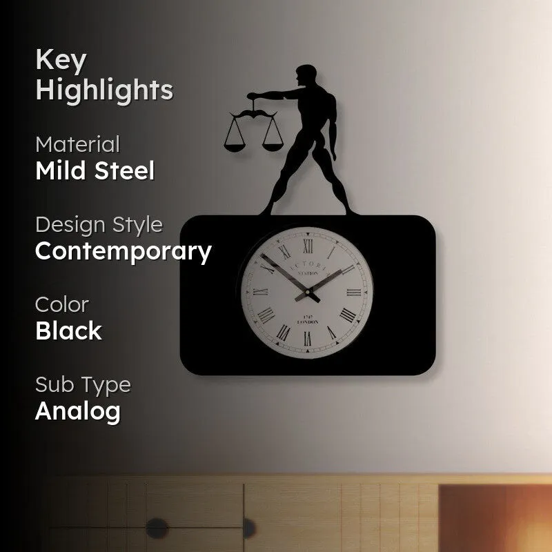 Libra Steel Analog Wall Clock - Black media 2
