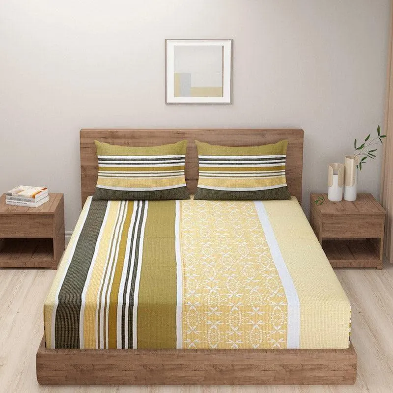 Swayam Amaresse Striped Cotton Bedsheet (Olive) - 160 TC media 1