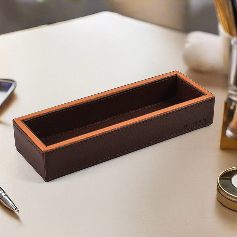 Tisca Faux Leather Cutlery Tray - Brown