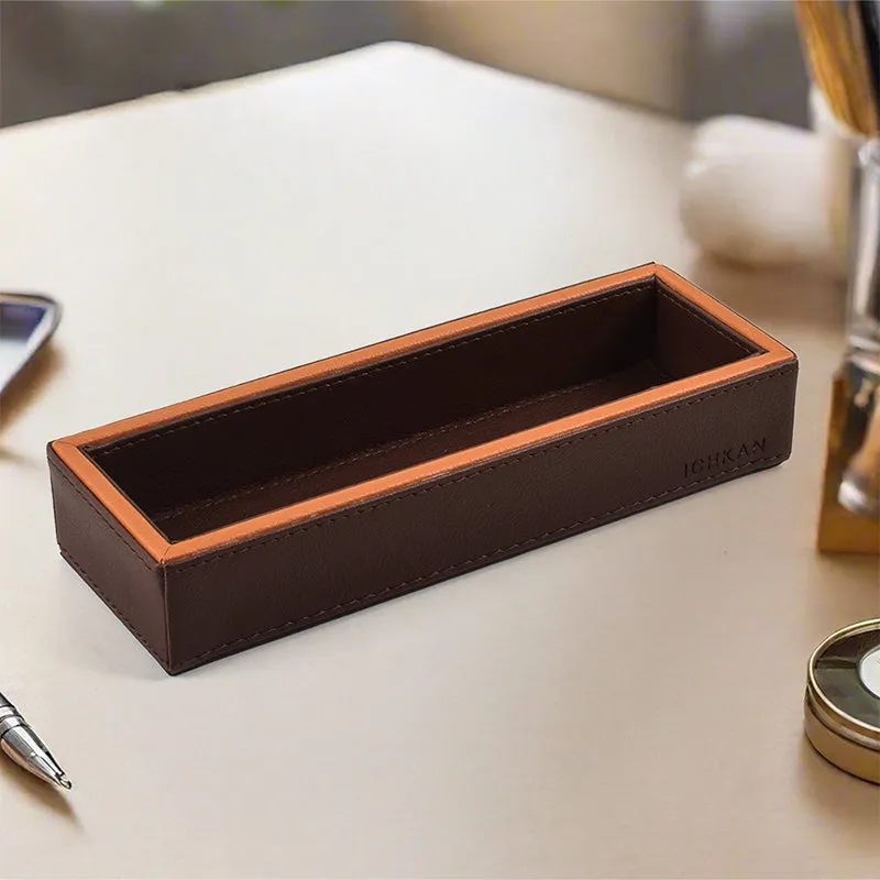 Tisca Faux Leather Cutlery Tray - Brown media 1