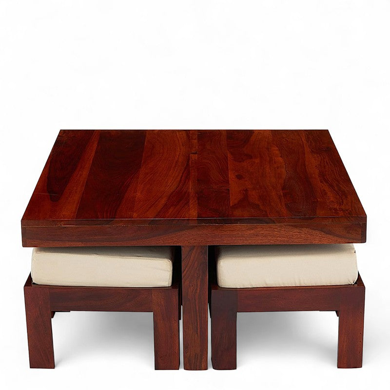 Evrino Sheesham Wooden Center Table with Stools and Cushions (Deep Brown) - Nine Piece Set media 5