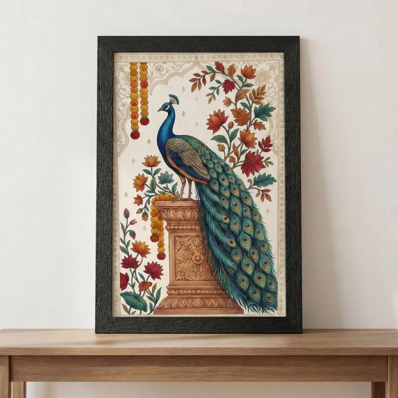 Royal Peacock Floral Wall Painting With Frame media 3