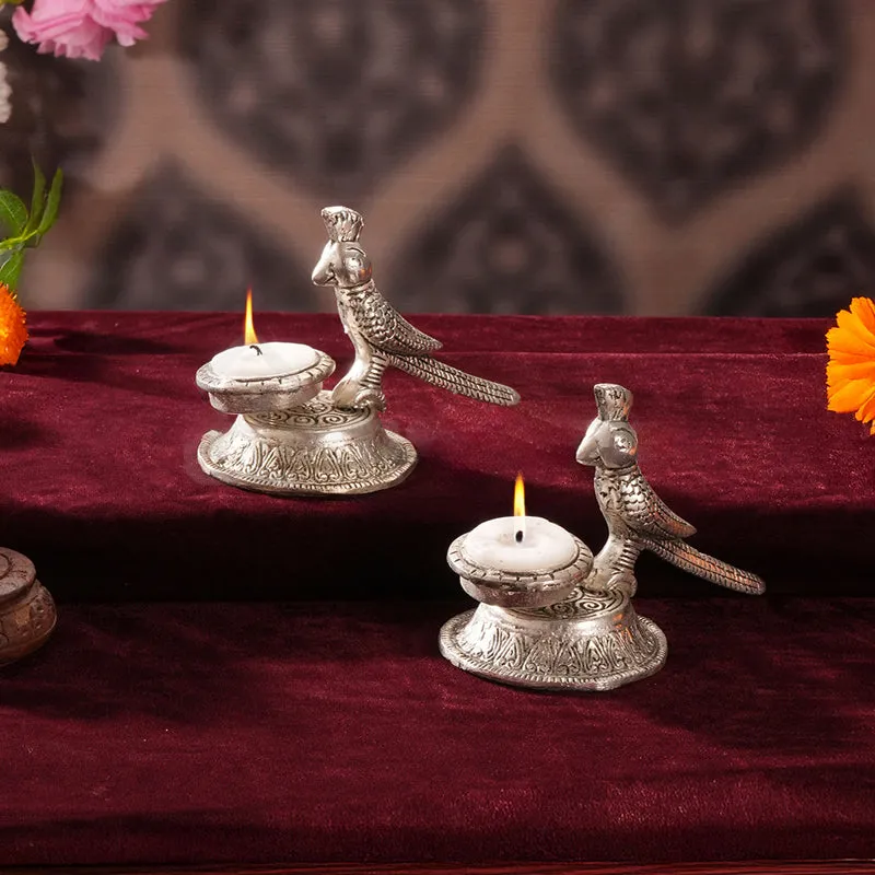 Thotha Ornate Tea Light Holder (Silver) - Set Of Two media 3