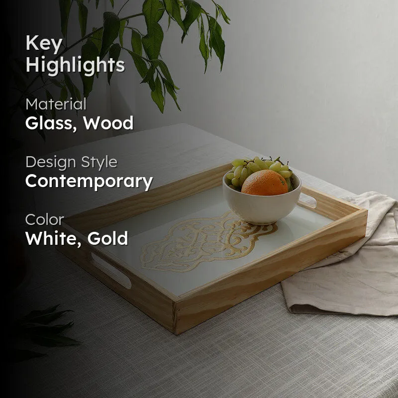 Nathaniel Embossed Serving Tray - White & Gold media 2