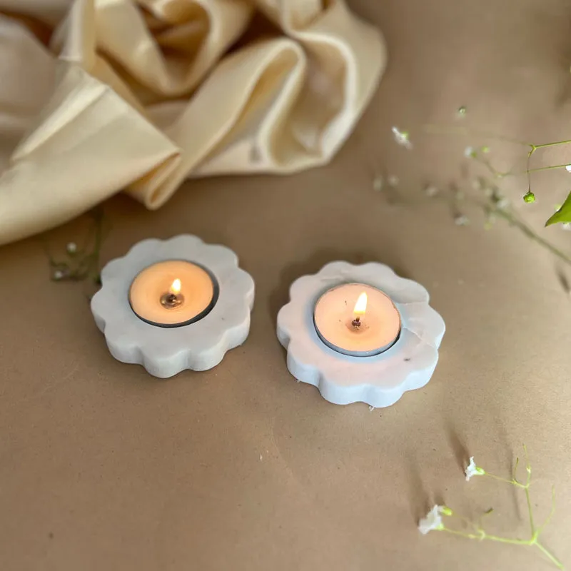 Eudora Bloom Flora Handcrafted Marble Tealight Candle Holder - Set Of Two media 4