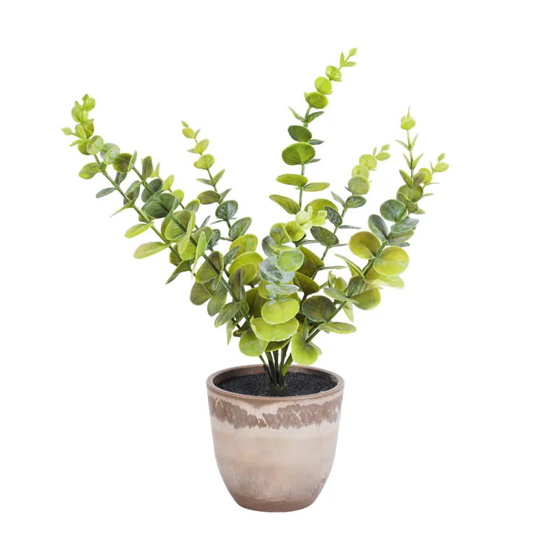 Artificial Eucalyptus Branch With Black Plastic Pot (Set Of Two) - 1 Feet media 3