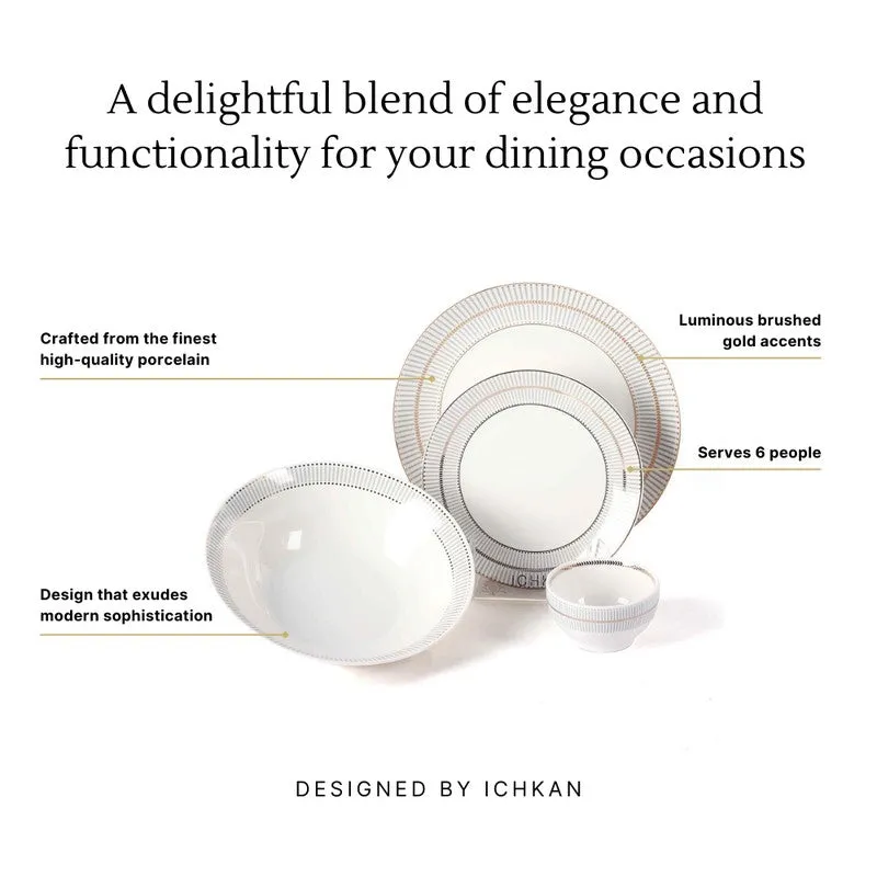 Modern Grid & Bloom 24k Gold Brushed Dinner Set (White,Grey)- 27 Piece Set media 8