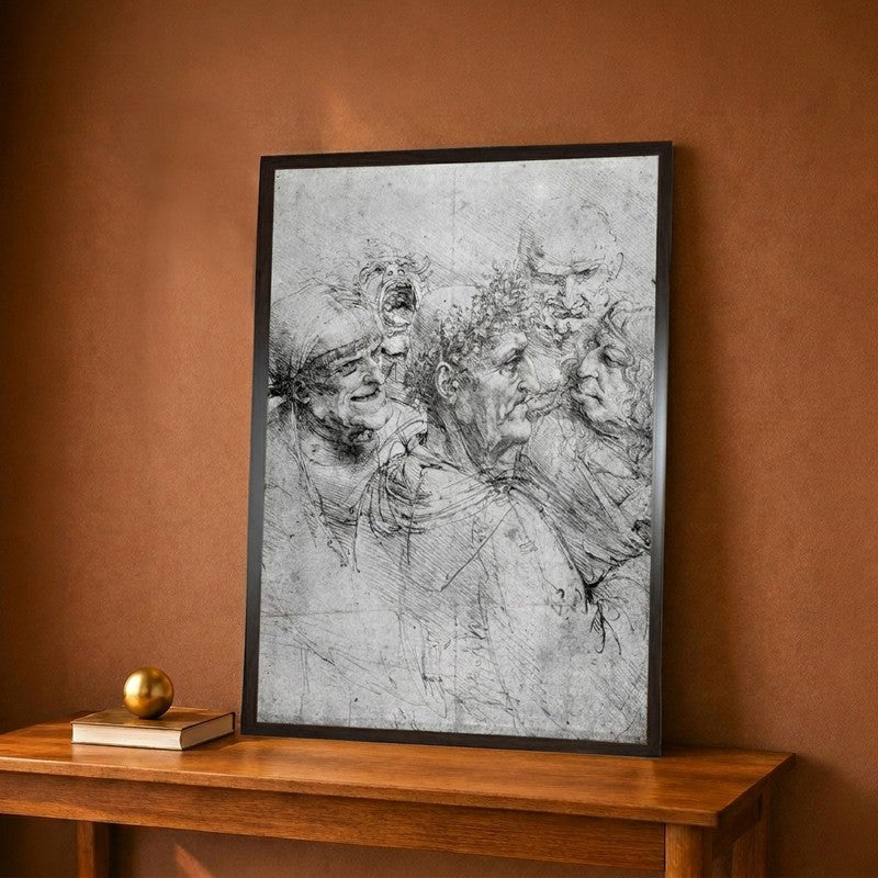 Study Of Five Grotesque Heads Canvas Wall Painting - 12 x 16 Inches
