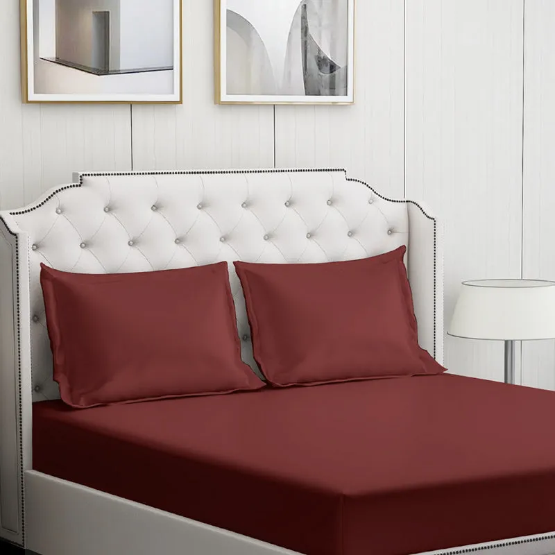 Moonweave Solid Cotton Bedsheet (Deep Red) - 400 TC media 5
