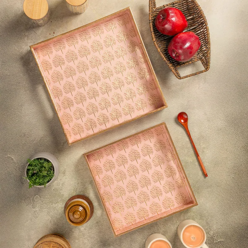 Pink Canopy Square Seving Tray - Set Of Two media 1