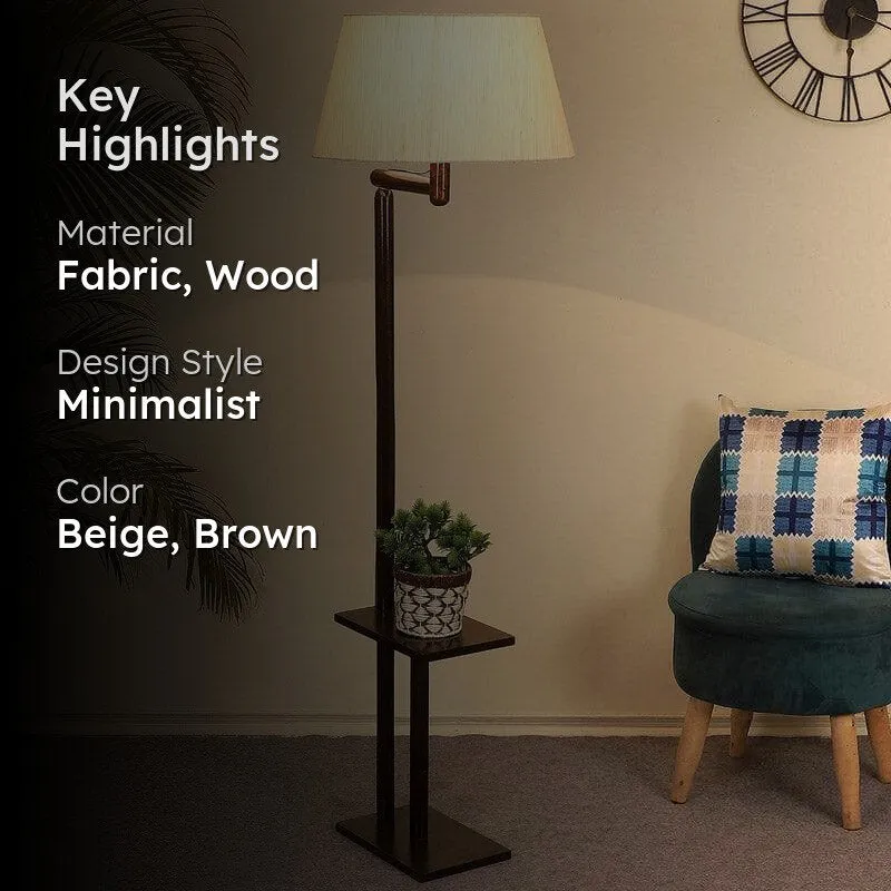Eartha Enya Wooden Floor Lamp With Shelf - Beige media 2