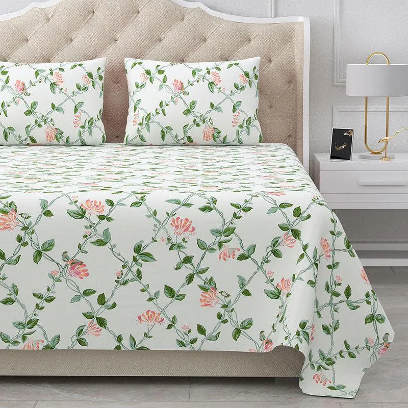 Coastal Gardenia Floral Cotton Bedsheet - 180 TC media 3