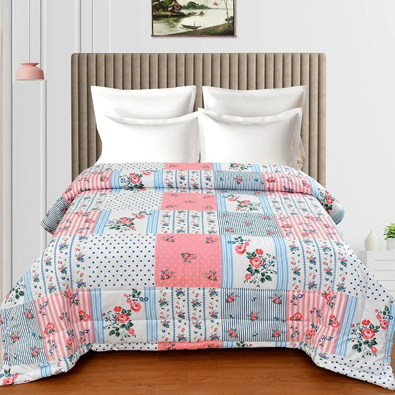 Pink Bloom Grid Floral Comforter - 150 GSM media 1