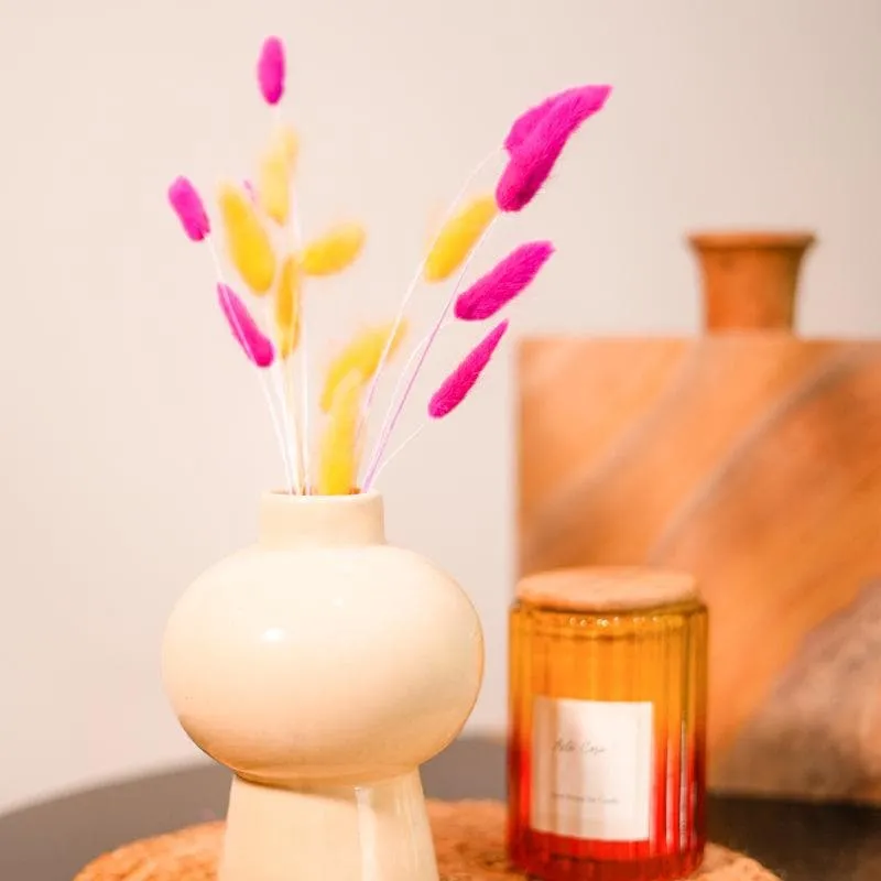 Ceramic Vase With 15 Piece Naturally Dried Bunny Tail Flower Bunch media 1