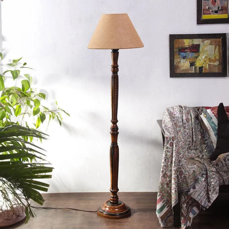 Hima Vintage Wooden Floor Lamp With Jute Shade - Beige media 3