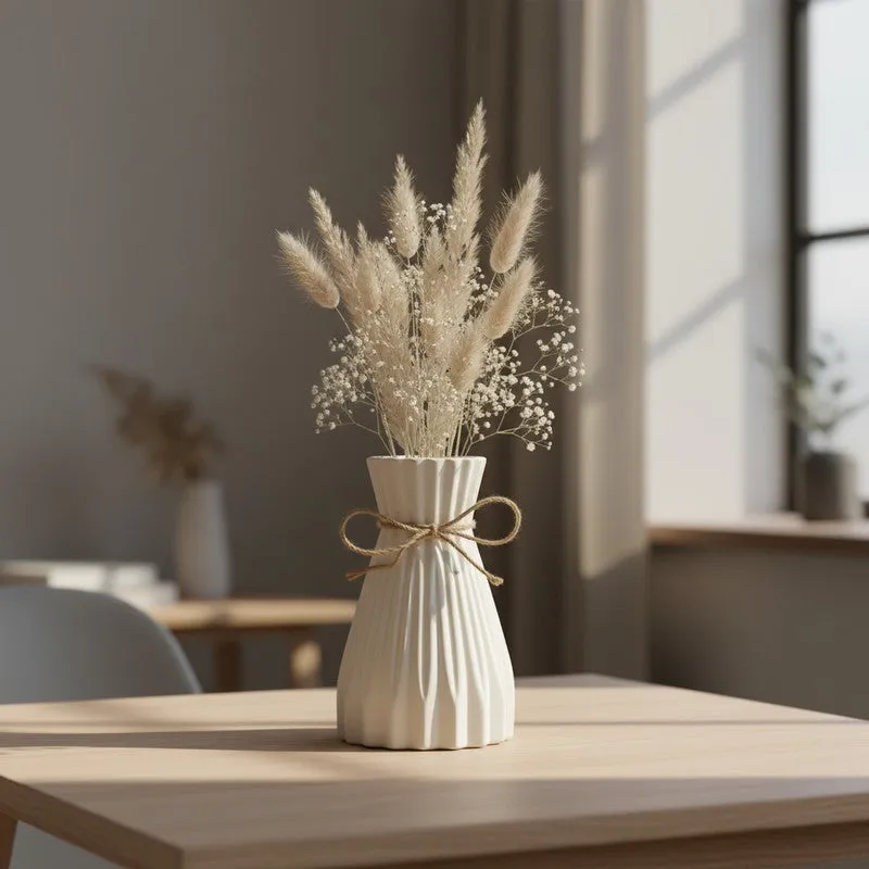 Cordia Ribbed Ceramic Vase With Jute Tie - Ivory media 4