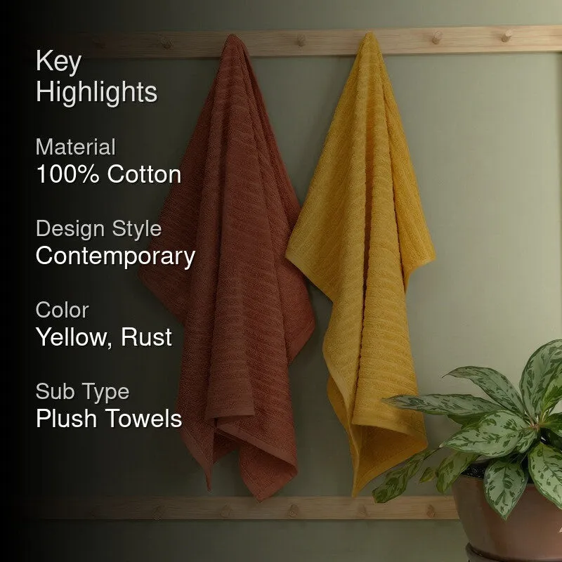 Monte Carlo Dry Lush Pure Cotton Towel Sets (Yellow,Rust) - Set of Four media 2