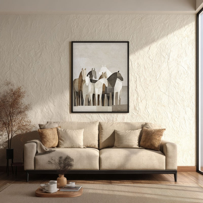 Drifting Horse Wall Painting With Black Frame media 3