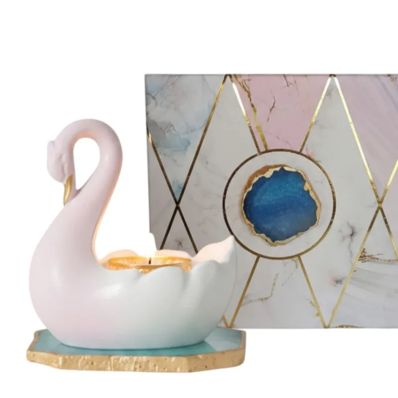 Swan Shaped Resin Tea Light Candle Holder - Green media 8