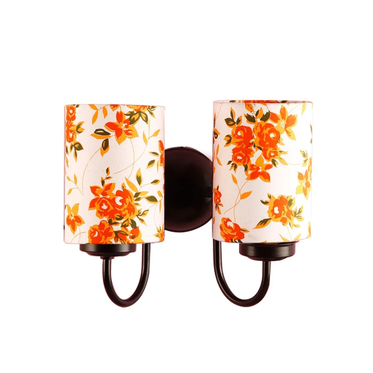Front view of dual floral cotton wall lamp on a white background
