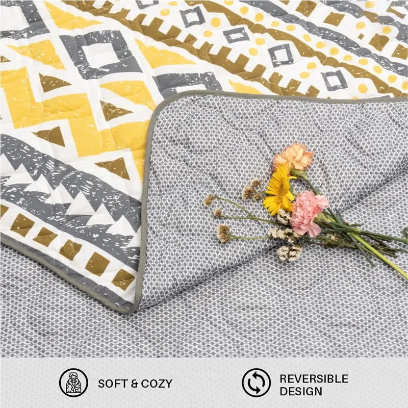 Urban Space New York Reversible Dohar (Yellow, Grey) - 120 GSM media 5