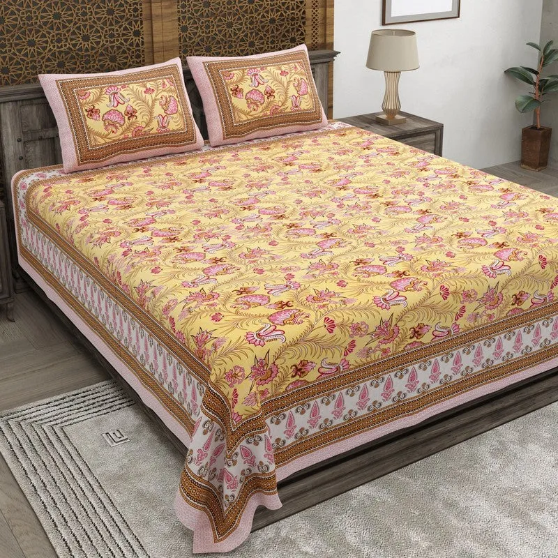 Bloomet Cotton Bedsheet (Yellow,Pink) - 240 TC media 1