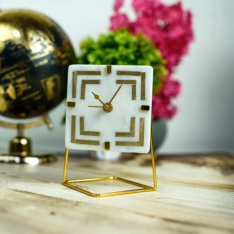 Squinta Marble Table Clock With Brass Inlay media 3