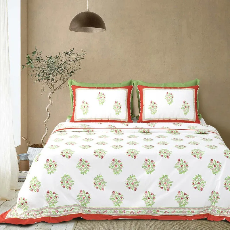 Rang Flow Cotton Bedsheet (Green,Red,White) - 120 TC media 3