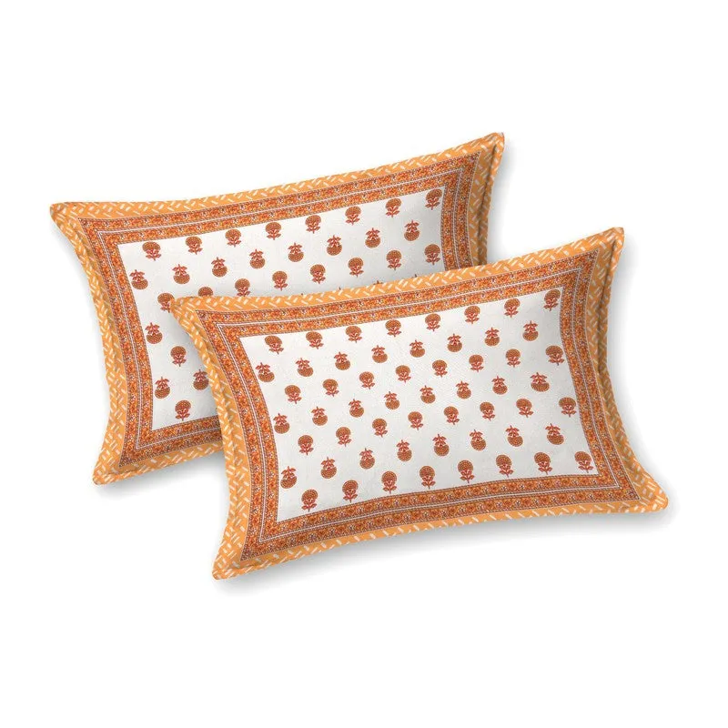 Bloomel Cotton Bedsheet (Orange,White) - 240 TC media 4
