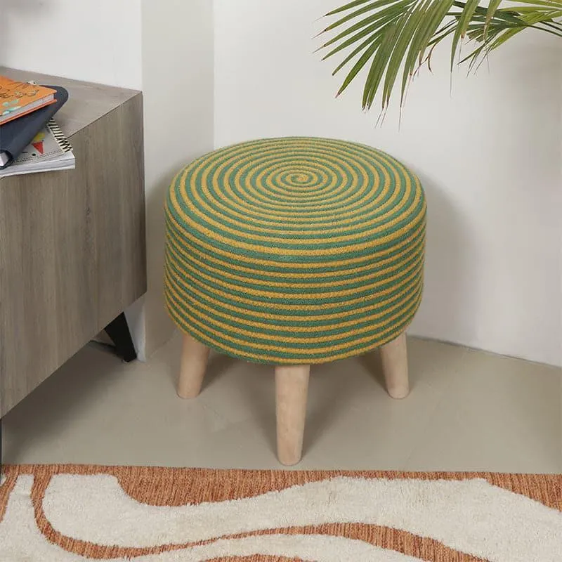 Junis Striped Juco Ottoman - Green & Yellow media 1