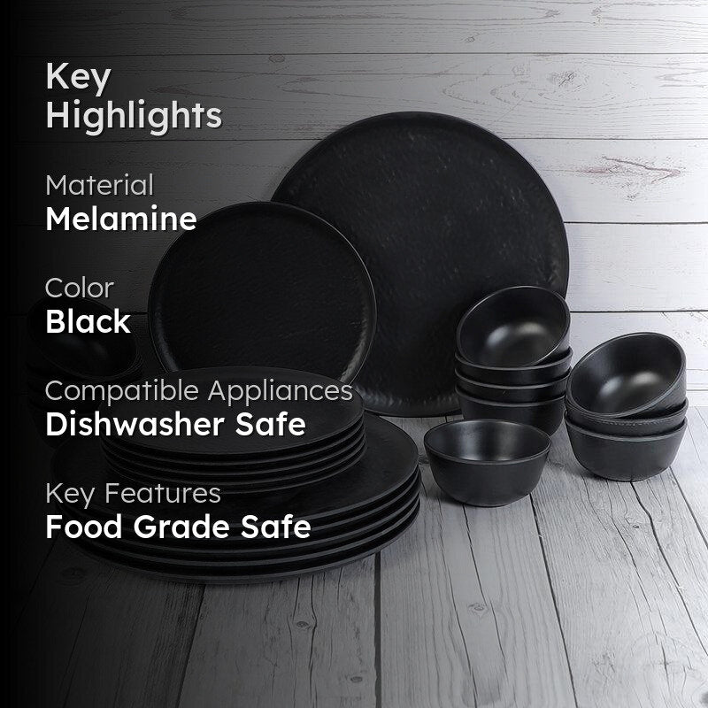 Dotura Melamine Dinner Set (Black) - 24 Piece Set media 2